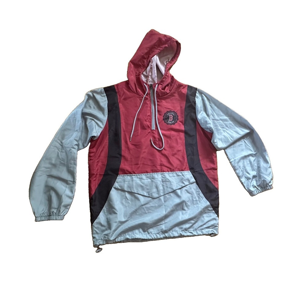 VTG Boston Red Sox College Series 1/4 Zip Hooded Pullover Jacket Gray Red Men M